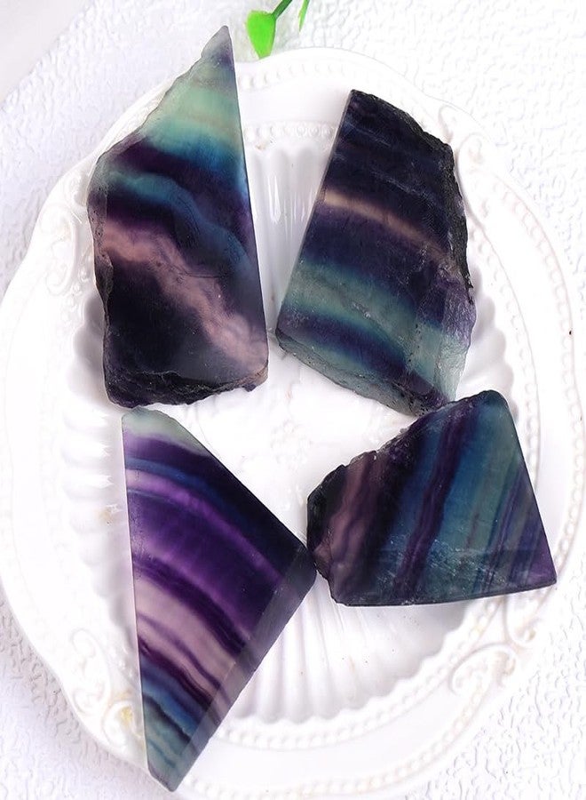 AierCrystal 2PCS Natural Colol Fluorite Slice Crystal Geometry Polishing Raw Stone Mineral Specimen Viewing Stone Aquarium Home Decor (Natural Crystal Fluorite Section, 2PCS/150-250g) - Image 1